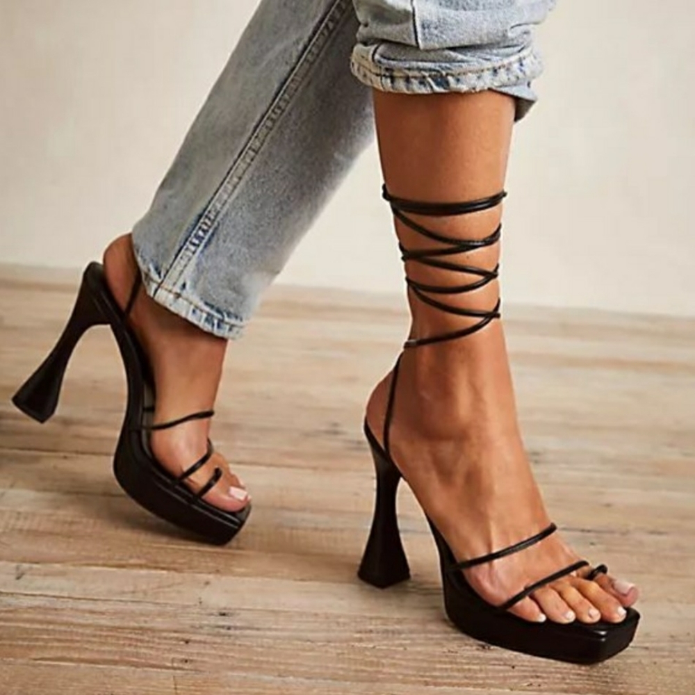 Jeffrey Campbell Clara Primadonna Wrap Platform Sandals Size 7 black